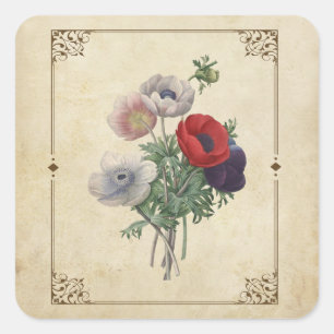 Vintage Poppies Floral Scrapbook Embellishment Square Sticker