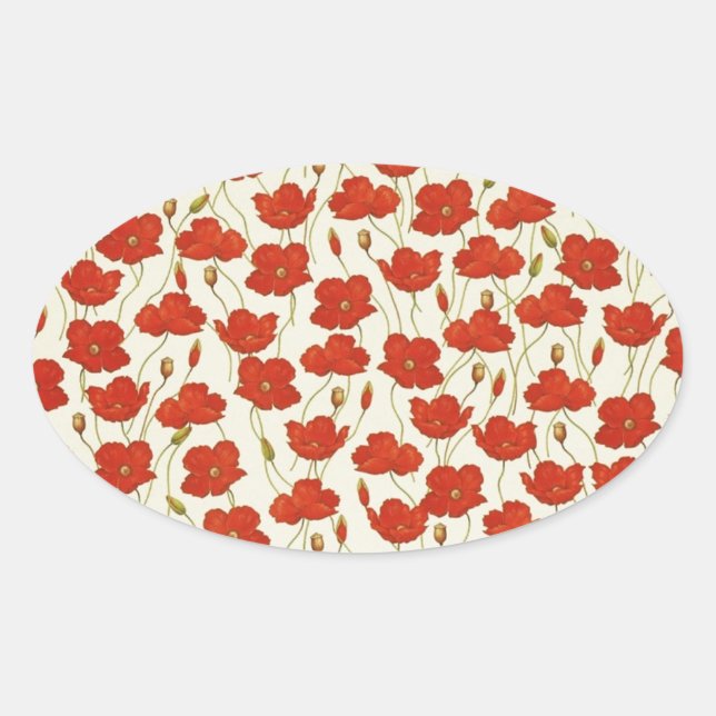 Vintage Poppies Oval Sticker (Front)