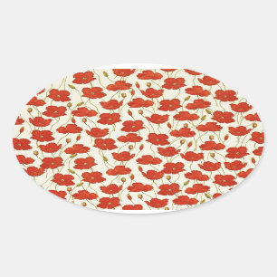 Vintage Poppies Oval Sticker