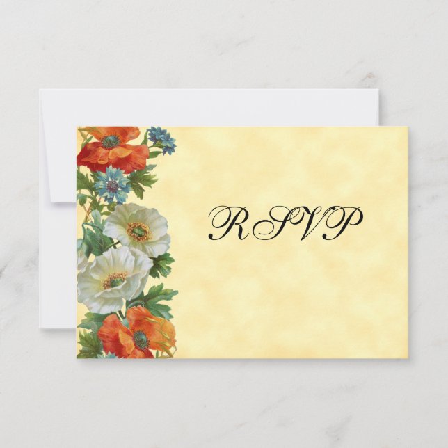 Vintage Poppies RSVP Invitation Template (Front)