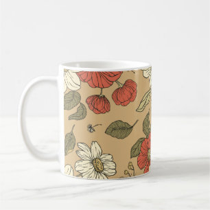 Vintage poppy and daisy flower seamless garden pat coffee mug