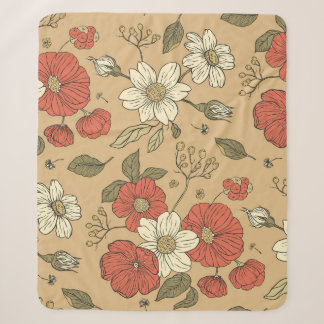 Vintage poppy and daisy flower seamless garden pat sherpa blanket