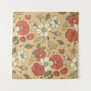 Vintage poppy and daisy flower seamless garden pat tapestry