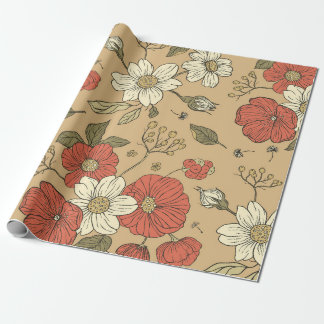 Vintage poppy and daisy flower seamless garden pat wrapping paper