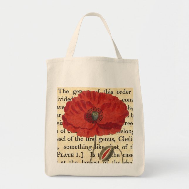 Vintage Poppy Antique Botanical Collage Tote Bag (Front)