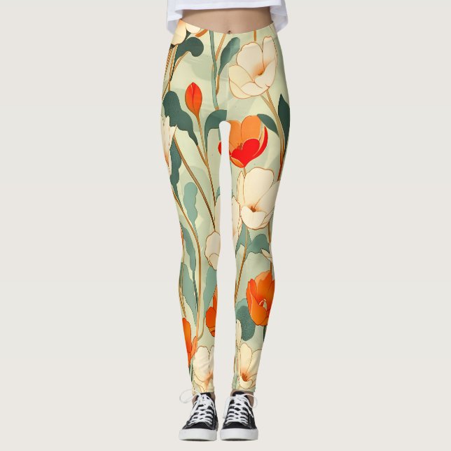 Vintage Poppy Blossom Leggings (Front)