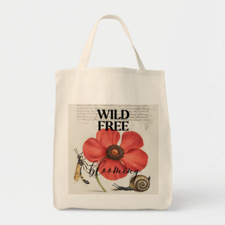 Vintage Poppy Botanical Grocery Tote Bag