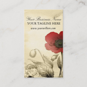 Vintage Poppy Business Cards - Ephemera Floral