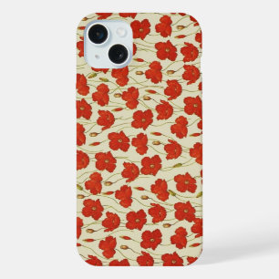 Vintage Poppy Floral Wallpaper iPhone 15 Plus Case
