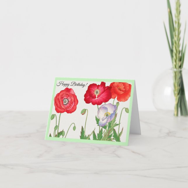 Vintage poppy flower, floral card (Front)