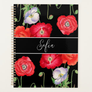 Vintage poppy flowers Monogrammed Floral Romantic Planner