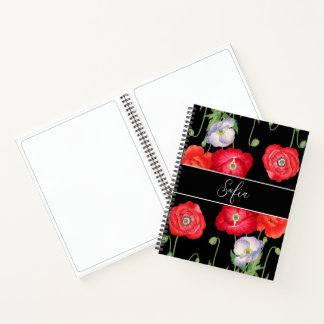 Vintage Poppy Flowers Monogrammed Romantic Floral Notebook
