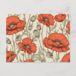 Vintage Poppy Flowers Postcard