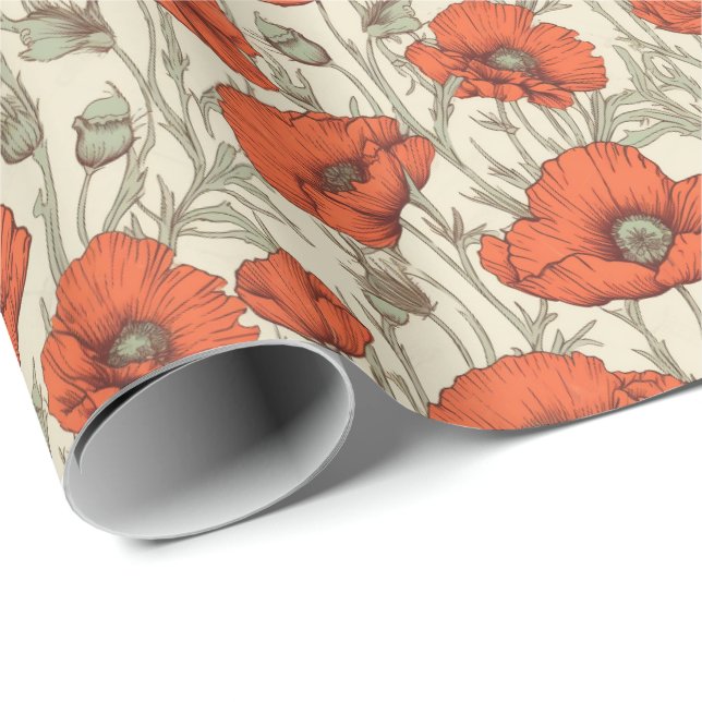 Vintage Poppy Flowers Wrapping Paper (Roll Corner)