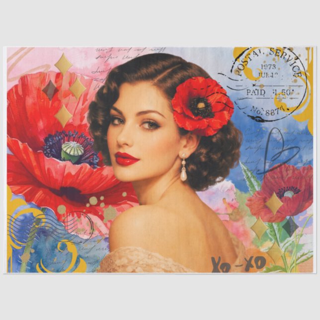 Vintage Poppy Muse Decoupage Tissue Paper (Front)