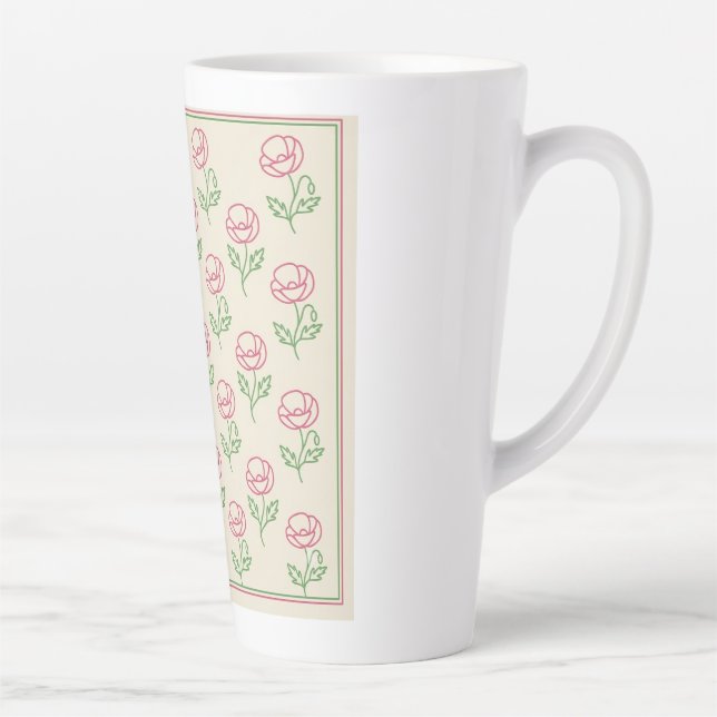 Vintage Poppy Outline Border  Latte Mug (Right)