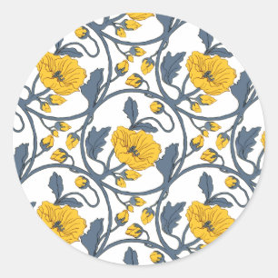 Vintage Poppy Poppies Flowers Tile Design Classic Round Sticker