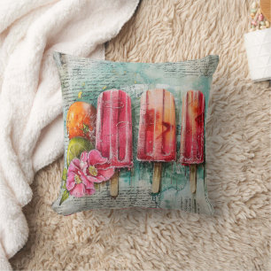 Vintage Popsicles with Lime & Dog Roses  Cushion