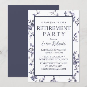 Vintage Porcelain Blue & White Floral Retirement Invitation