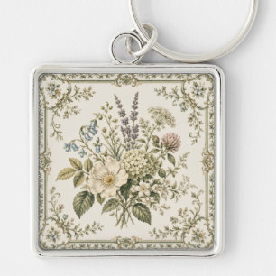 Vintage Porcelain Elegance Botanical Heritage Key Ring