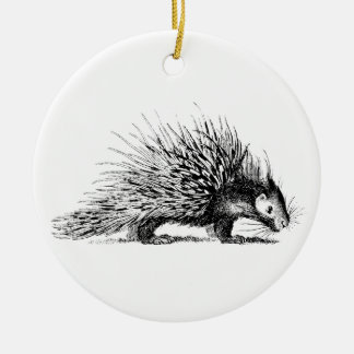 Vintage Porcupine Illustration - 1800's Porcupines Ceramic Tree Decoration