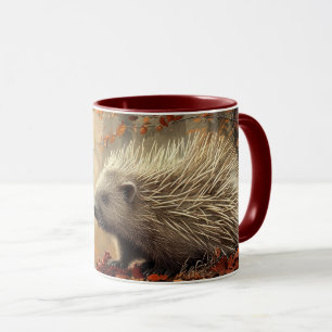 Vintage Porcupine in Autumn Leaves Mug