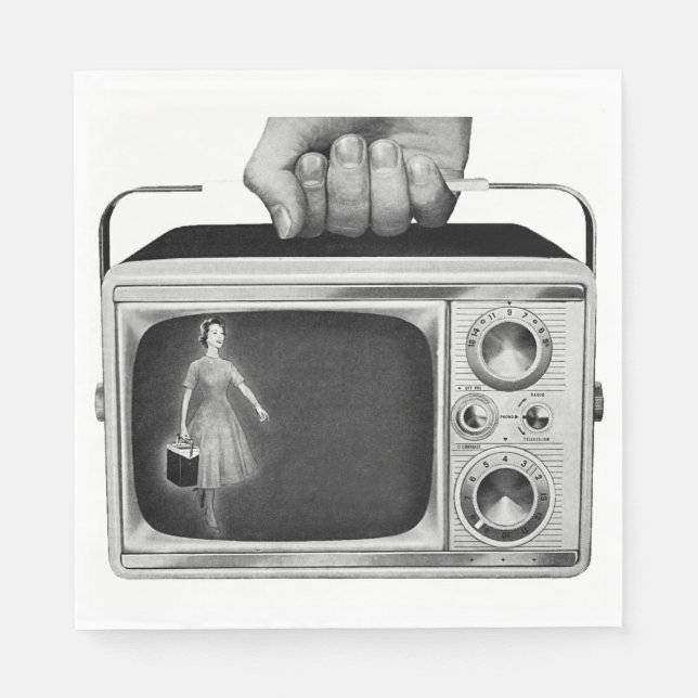 Vintage Portable Television Paper Napkins (Front)
