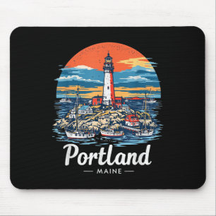 Vintage Portland Maine Sunset Skyline Coastal City Mouse Mat