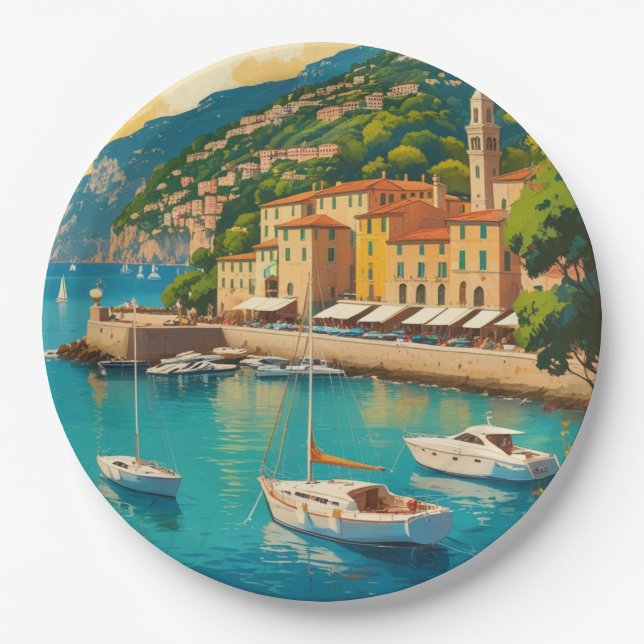 Vintage Portofino Genova Italy Paper Plate (Front)