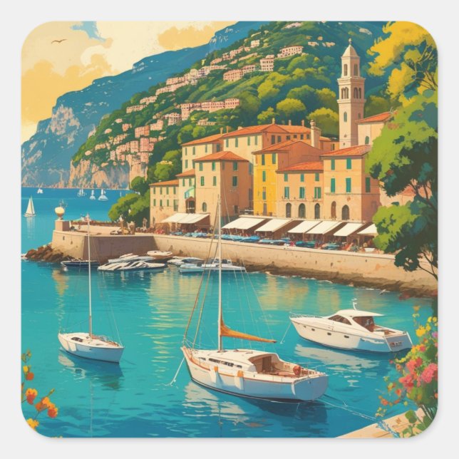 Vintage Portofino Genova Italy Square Sticker (Front)