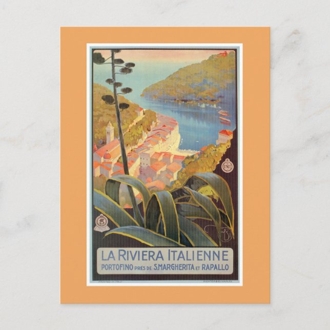 Vintage Portofino Italian Riviera travel poster Postcard (Front)