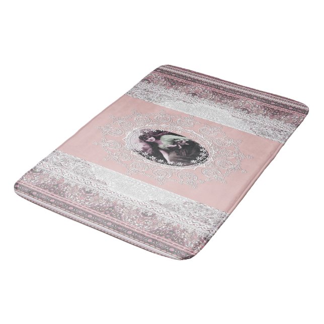 Vintage portrait and lace bath mat (Angled)