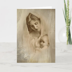Vintage Portrait, Loving Mother Holding Baby Child Card