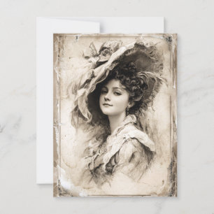 Vintage Portrait of a Lady With Elegant Hat Postcard
