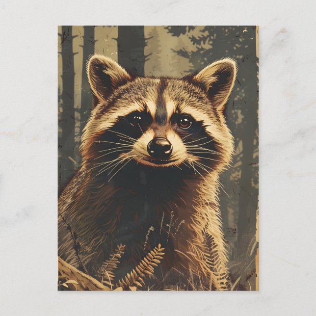 Vintage Portrait of the Racoon Postcard (Front)