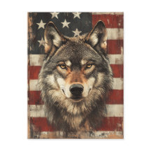 Vintage Portrait Wolf With American flag