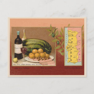 Vintage Portugal 1880s with map and fruit Postcard
