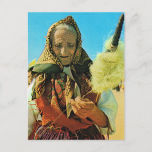 Vintage Portugal, Minho, old lady spinning Postcard