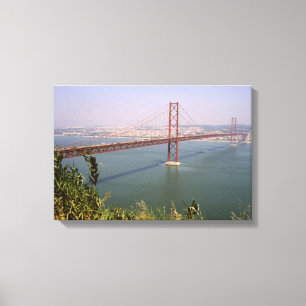 Vintage Portugal, Tejo River Bridge Lisbon Canvas Print