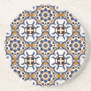 Vintage Portuguese Azulejo Blue Yellow Pattern Coaster