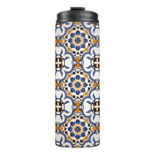 Vintage Portuguese Azulejo Blue Yellow Pattern Thermal Tumbler