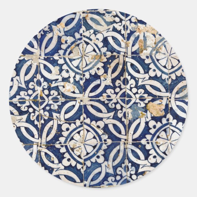 Vintage Portuguese Azulejo Classic Round Sticker (Front)