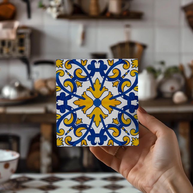 Vintage Portuguese Azulejo Drink Coaster  (Portuguese Azulejo Tile Coasters Set, Mediterranean Kitchen Decor, Print on Demand Coasters)