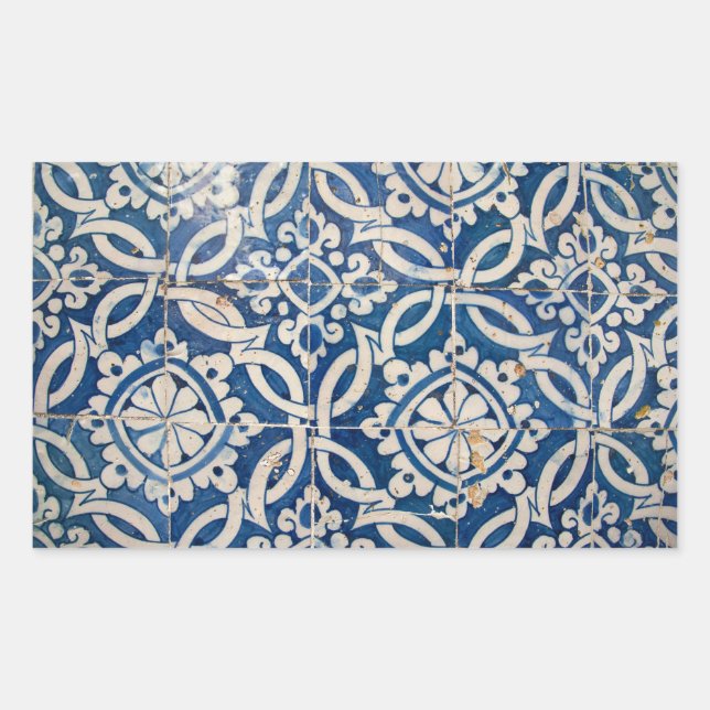 Vintage portuguese azulejo rectangular sticker (Front)