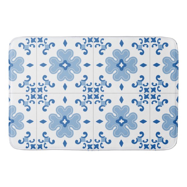 Vintage Portuguese Azulejo Tile Pattern Bath Mat (Front)