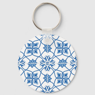 Vintage Portuguese Azulejo Tile Pattern Key Ring