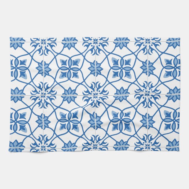 Vintage Portuguese Azulejo Tile Pattern Tea Towel (Horizontal)