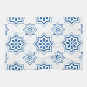 Vintage Portuguese Azulejo Tile Pattern Tea Towel