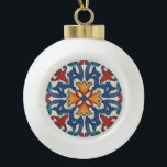 Vintage Portuguese Azulejos Tile Pattern Ceramic Ball Christmas Ornament<br><div class="desc">Colorful watercolor vintage  portuguese azulejos oriental ceramic tiles pattern on a white background.</div>