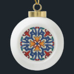 Vintage Portuguese Azulejos Tile Pattern Ceramic Ball Christmas Ornament<br><div class="desc">Colorful watercolor vintage  portuguese azulejos oriental ceramic tiles pattern on a white background.</div>